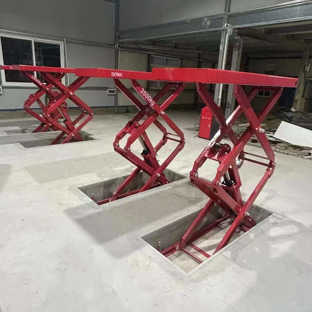 

Factory Direct Sale Full Rise in Ground Double Scissor Pneumatic Release Drive Scissor Car Lift Underground Garage Lift