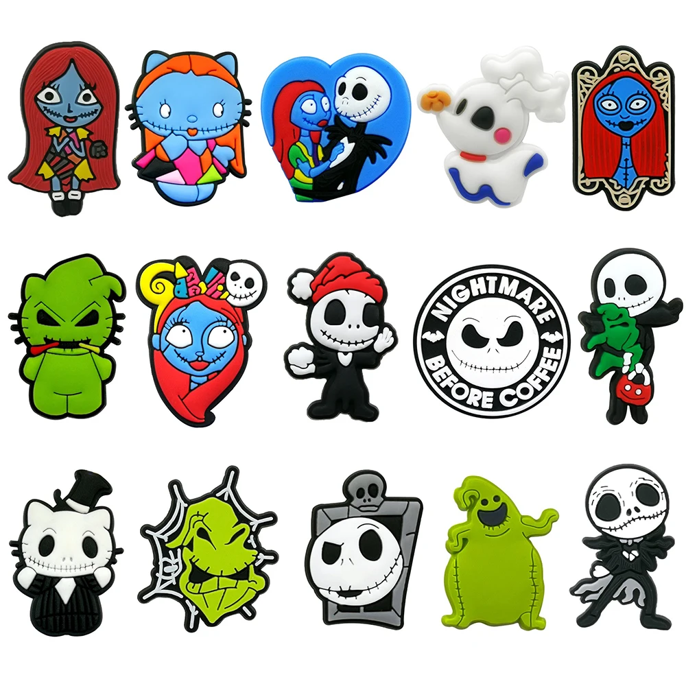 12-25pcs Cartoon Shoe Charms Movie Nightmare Before Christmas Shoes Accessories Decoration Skull Jack Shaped Clog Sandal Buckle