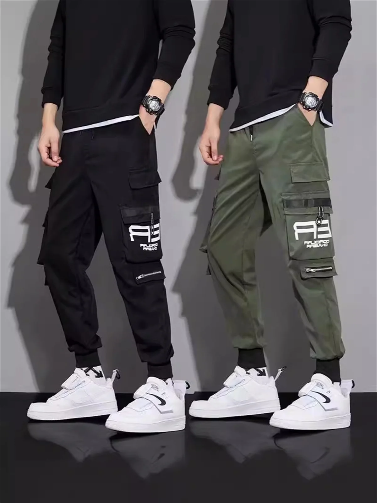 

Ins Hip Hop Cargo Pants Pockets Gray Loose Out Door Elasticity Sports Oversize Kpop High Street Korean Pants Streetwear Boys