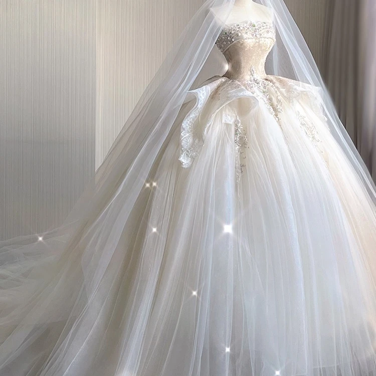 Strapless Fairy Beadinng White Wedding Dress Perfect Sexy Gorgeous Elegant Exquisite Appliqued Bridal Gown Vestido de novia