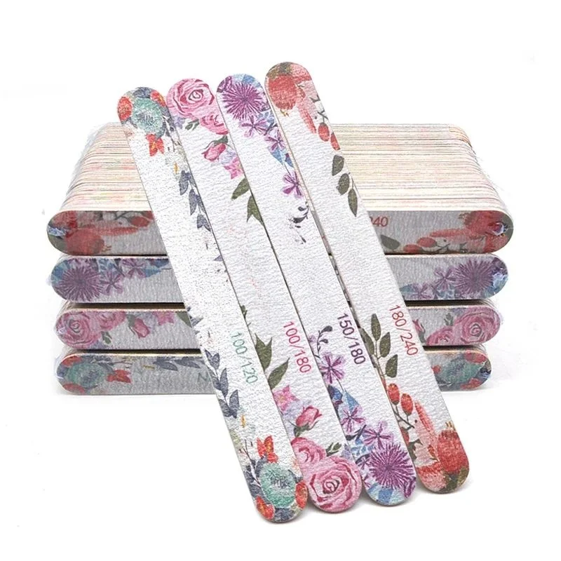 

50 Pcs Flower Design Wooden Files Straight Strong Thick Professional Nail Art Files Buffer Polishing Manicure Nails Supplies