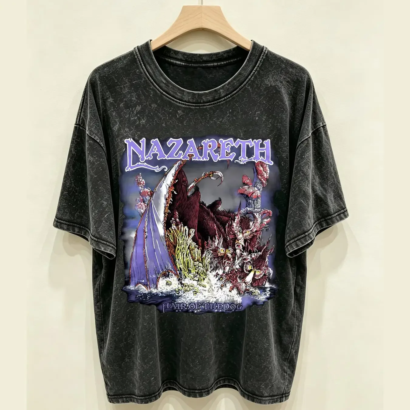 washed T Shirt Vintage Hair of the Dog Nazareth Band  Black S 5XL H1326 vintage Washed graphic Stylish Soft Comfortable