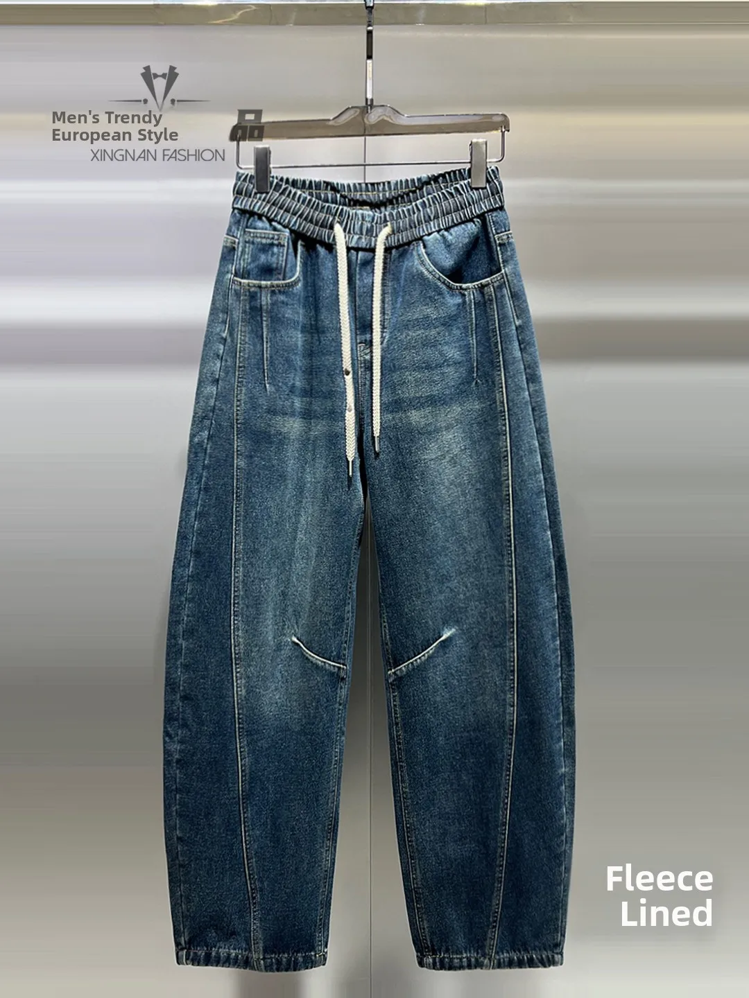 

Men's Winter Casual Pants Thiened Fce Lined Drape Knife Design Loose Fit Versatile Sle Cotton Blend Straight Leg