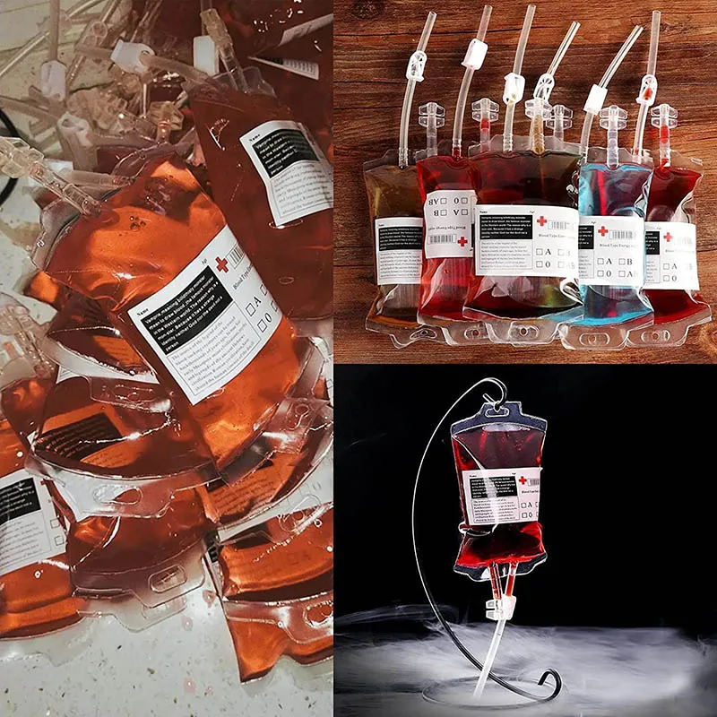 10pcs/lot 350ml Halloween Blood Bag For Drinks PVC Drink Pouches Vampire Theme Party Props Horror Halloween Party Accessories