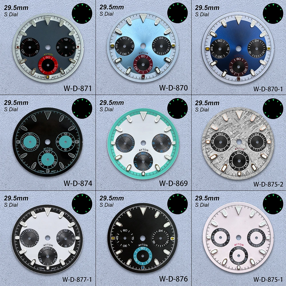 29.5mm DTN Panda S Dial Fit VK63 Quartz Movement Green Luminous Colorful Sunray High-Quality Dial Watch Modification Accessories