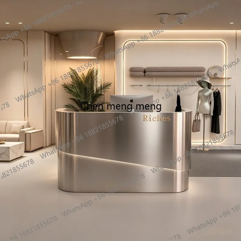 Light luxury stainless steel checkout page clothing store bar reception desk beauty salon company front desk
