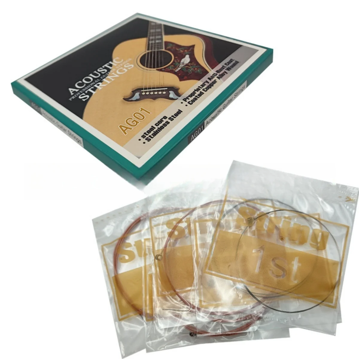 مجموعة واحدة من أوتار الجيتار الصوتي Miwayer مكونة من 6 أوتار AG01 - قلب فولاذي عالي الجودة، جرح سبائك النحاس المطلي / لاستبدال أوتار الجيتار