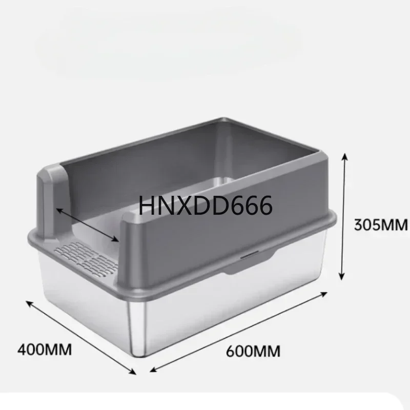 

Stainless Steel Cat Litter Box Extra-Large with Odor Splash Guard High Fence Sandbox Hygienic Feline Toilet Solution