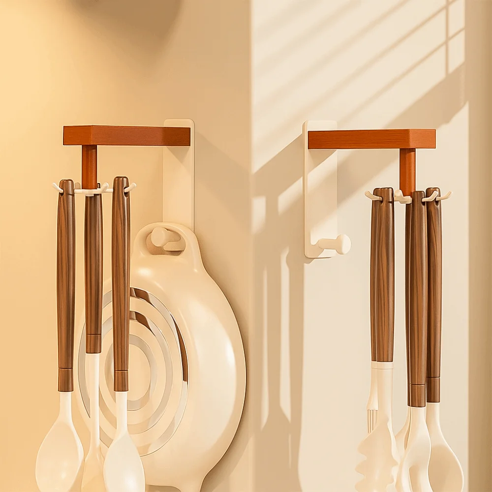 

No Drilling Needed Rotating Kitchen Hook Rack Versatile Storage 8-Claw Design 8-Claw Kitchen Hanger Wall-Mounted Rotating Hook