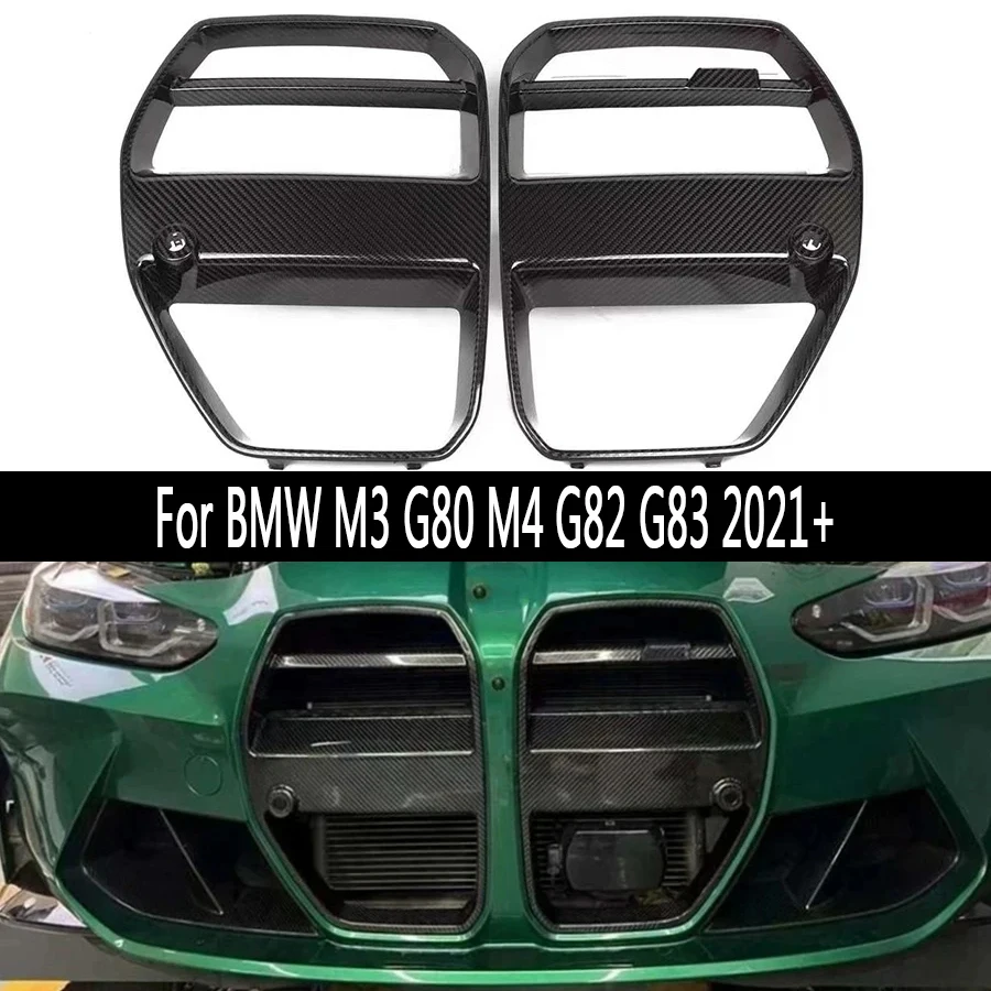 

For BMW M3 G80 M4 G82 G83 Carbon Fiber Racing Grills Front Bumper Air Vent Cover Trim Foglamp Mesh Grill Frame V Style body kit