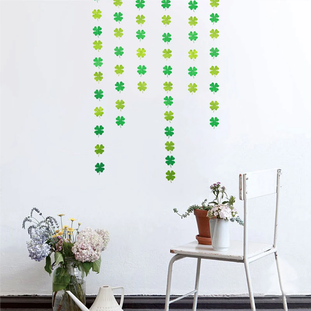 

Four Leaf Clover Garland Banner Green Glitter Double Sided Pre-Assembled St Patricks Day Party Decoration Wall Hanging