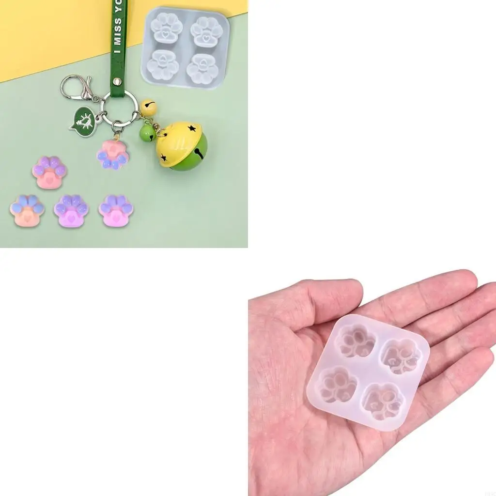 195C Keychain Silicone Mold Cats Paw Mould With Hole Keyring Pendant DIY Crafts