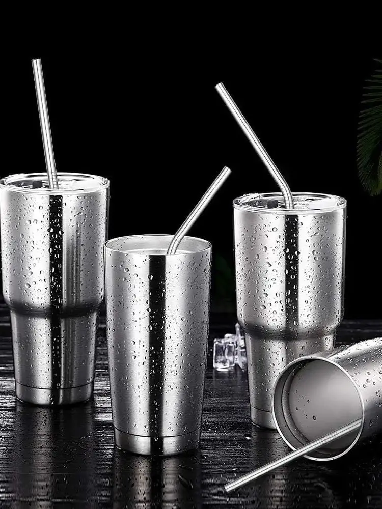 FAIS DU 2/4 pièces pailles métalliques réutilisables paille en acier inoxydable de 0.24 "de large avec brosse de nettoyage gratuite pour Milkshakes, thé aux bulles, Smoothie