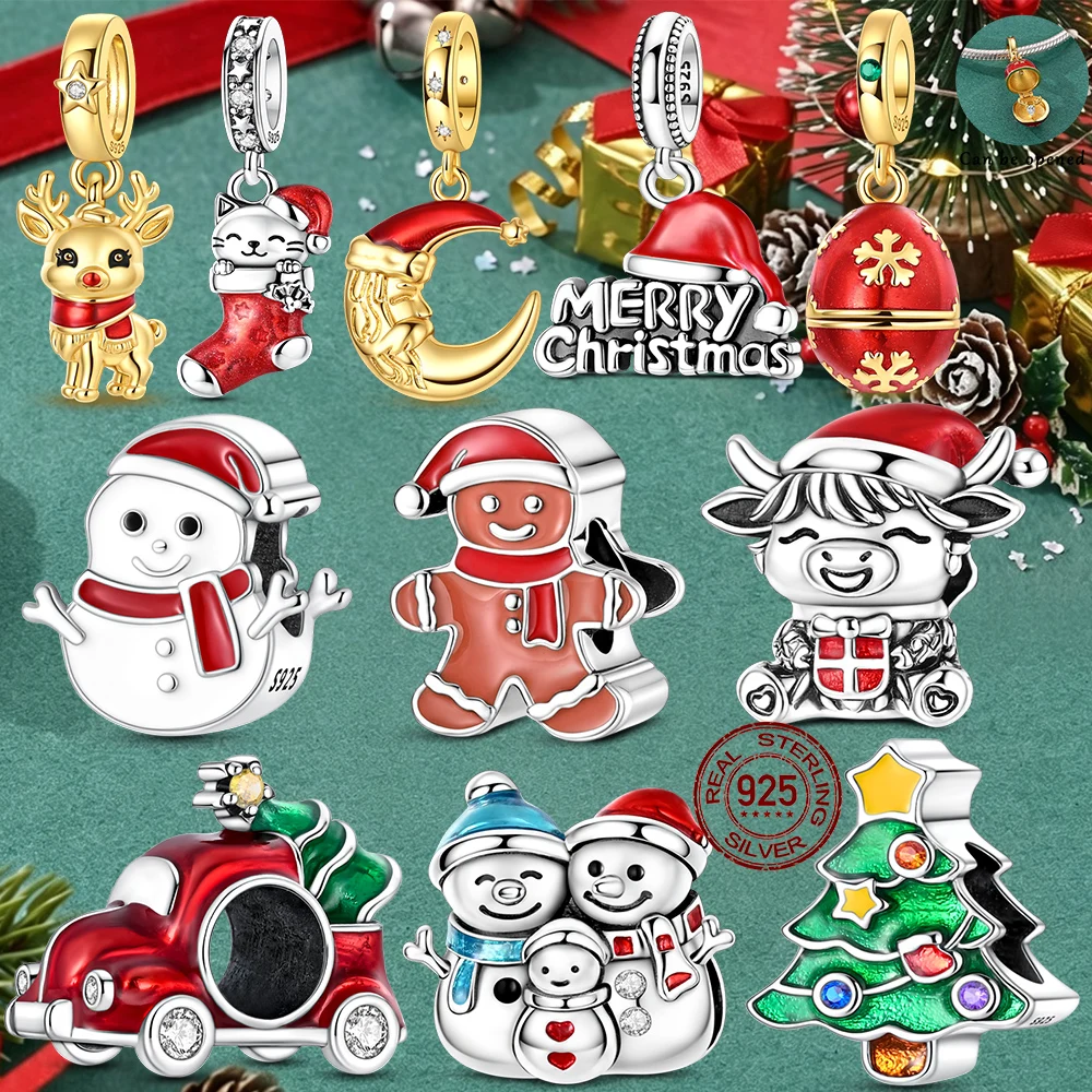 New 925 Silver Christmas Tree Santa Claus Snowman Charms Pendants Fit Women Original Bracelet DIY Christmas Gift