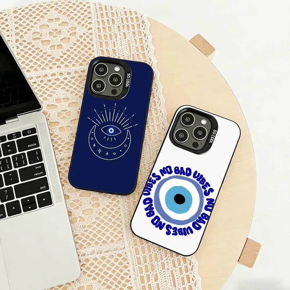 

Lucky Eye Blue Evil Eye Print Phone Case For iPhone 17,16,15,14,13,12,11 Plus,Pro Max,XS,Colored silver phone case
