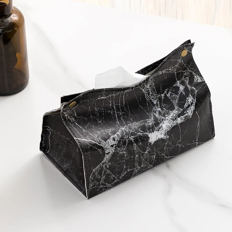 Marble Pattern PU Tissue Storage Box, Nordic Ins Dining Table, Coffee Table, Car Drawer Box, Wholesale