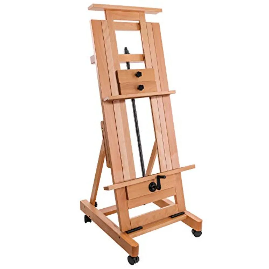 

Двухмачтовый напольный мольберт Double Rocker Crank из массива дерева для студии, сверхпрочный, увеличенный размер - Регулируемый H-образный мольберт с двумя мачтами для художников