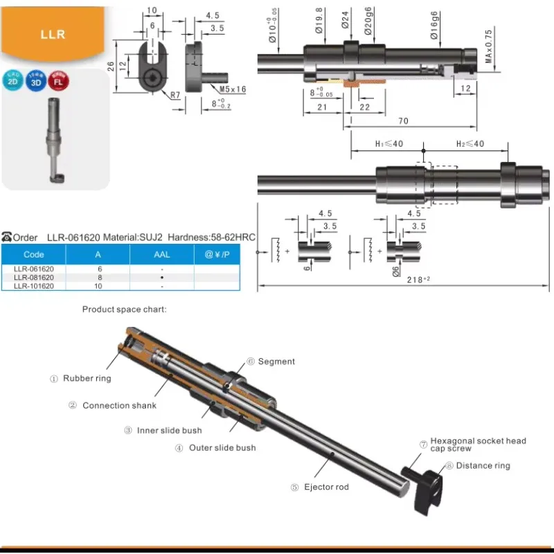 Manufacturer Two-stage Ejectors LRR High Wear Resistance Spring Sidelocks for Plastic Mould Accessories Parts
