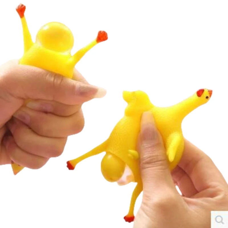 2PCS Children's Montessori  Novelty Funny Educational Toys Squeeze Chicken Laying Hen Toy Key Ring Surprise Soft Halloween Gift