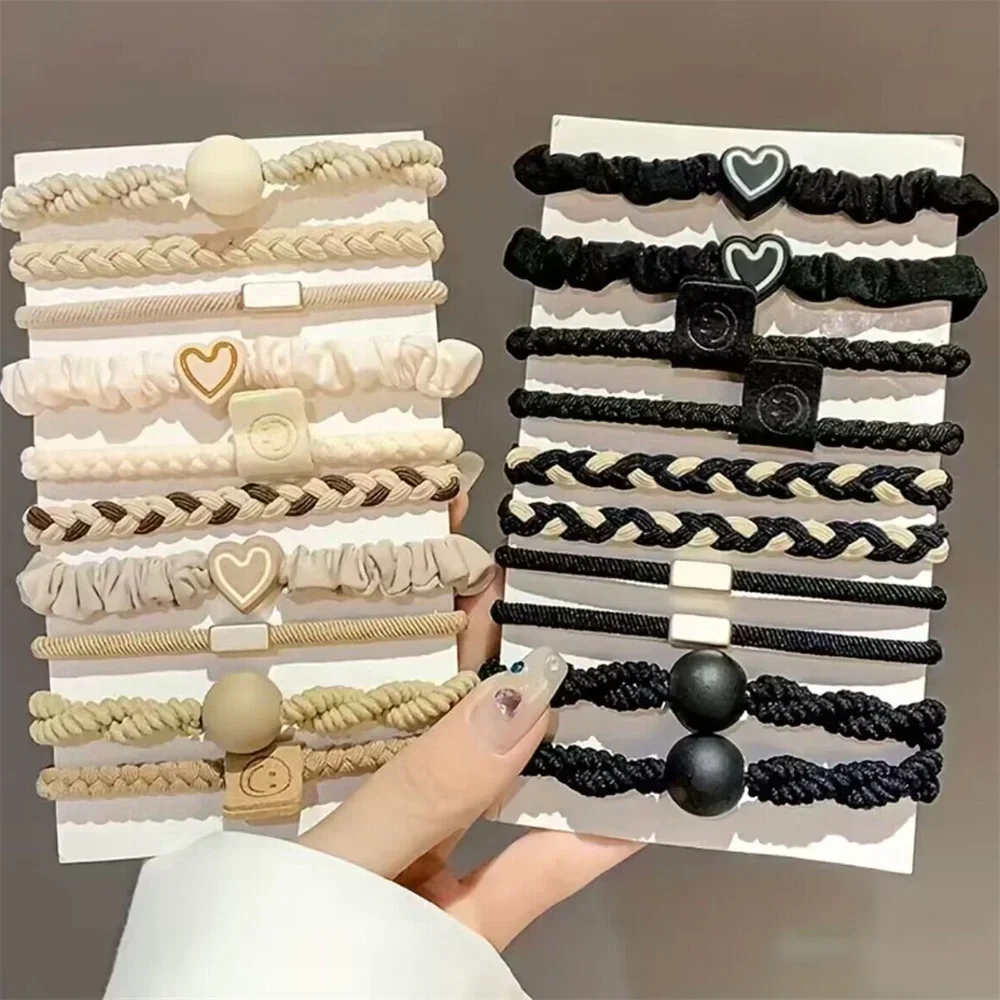 5/10/20pcs Simple Style Hair Tie Set Braided Hair Rope Heart Decor Scrunchies Elastic Ponytail Holder Hair Accessories For Women