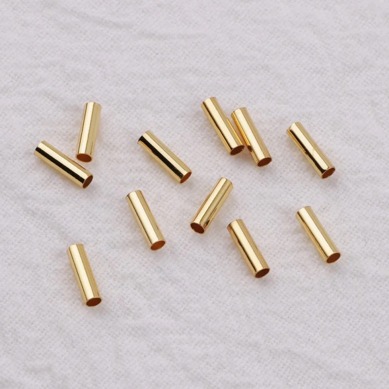 

100pcs/lot 14K Gold Plated Brass Noodle Tube Cylinder Straight Beads 3 Colors Spacer Loose Beads For DIY Bracelet Jewelry Making