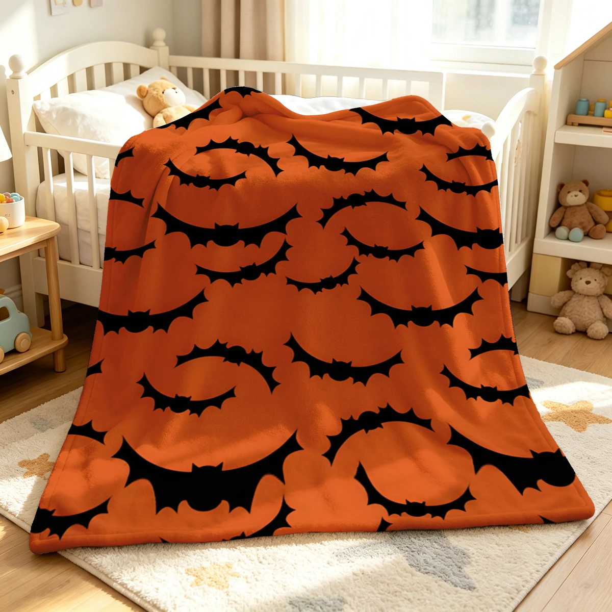 Orange Bat Moon Circles Winter Summer Flannel Blanket Throw Fleece Soft Fuzzy Plush Cozy Fleece Blankets for Sofa Ideal Gifts