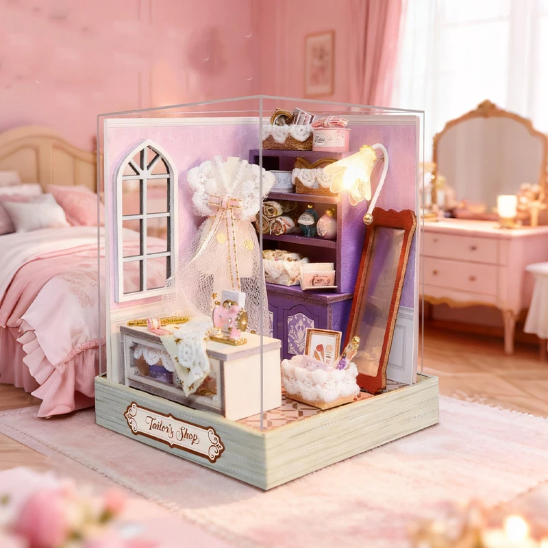 Kits de modelos en miniatura de madera DIY, Mini Casa de esquina de jardín, rompecabezas 3D, casas de muñecas con muebles ligeros para amigos, regalos de cumpleaños