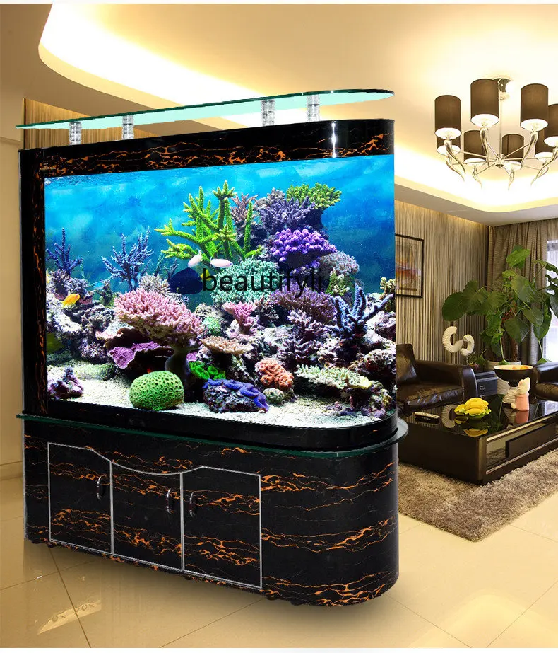 zq Fish Tank Aquarium Glass Fish Tank Lower Filter Fish Globe Subareas Screens Large and Medium Size