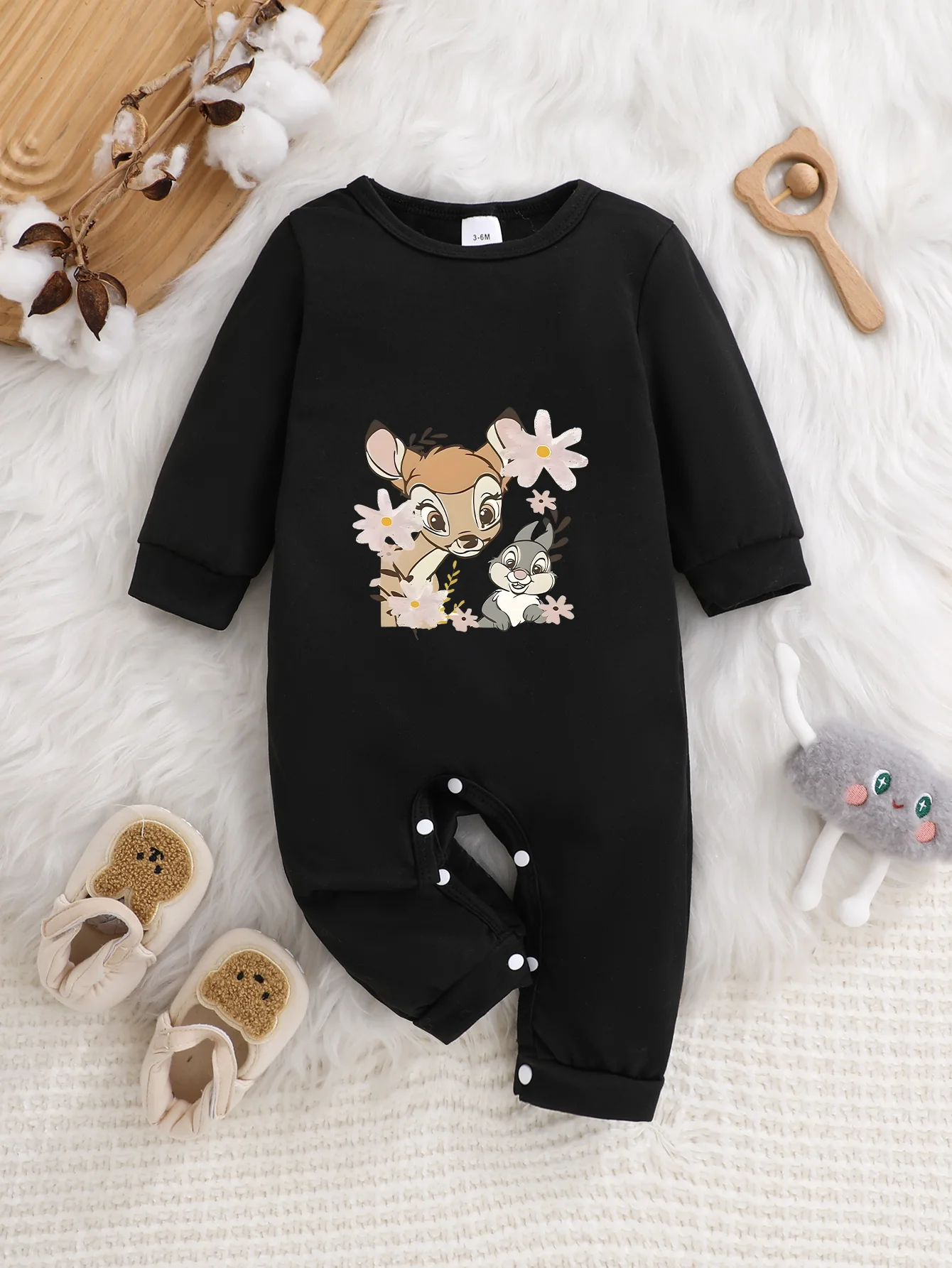 

【Официально лицензированная продукция】 Детский комбинезон с длинными рукавами Disney «Бэмби и Тумпер»: нежный цветочный принт «Бэмби и Тумпер»