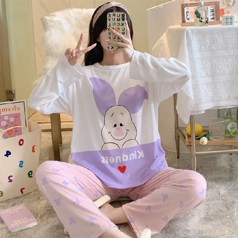 Disney Donald Duck autumn new pajamas women\'s casual cartoon cute long-sleeved trousers cute Winnie the Pooh homewear