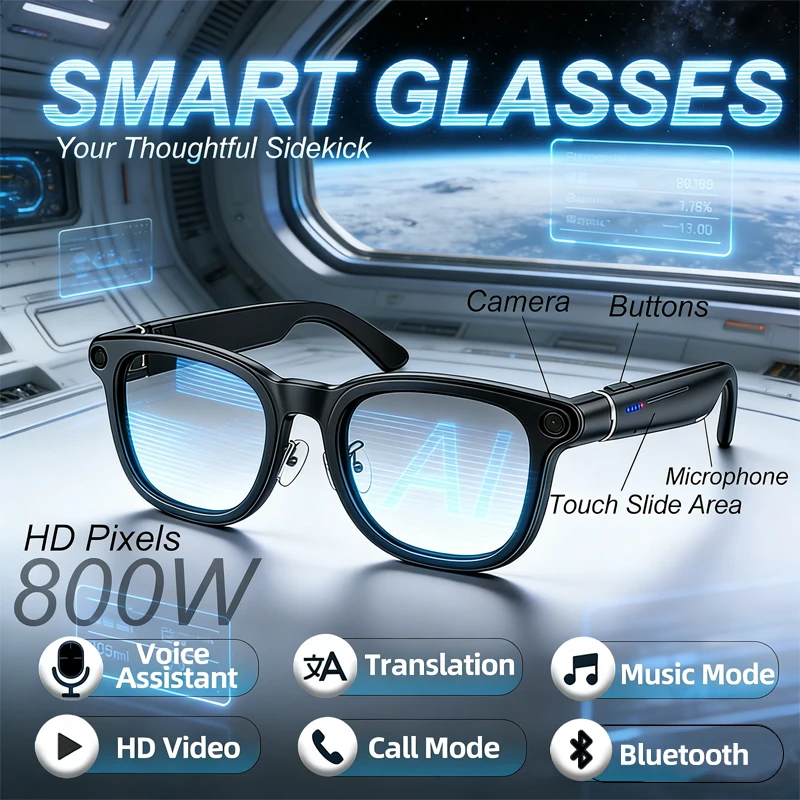 

Новые умные очки-камера 2026 года: фото 800 МП, запись видео 1200P HD, Bluetooth 5.3, голосовой помощник с ИИ, синхронный перевод