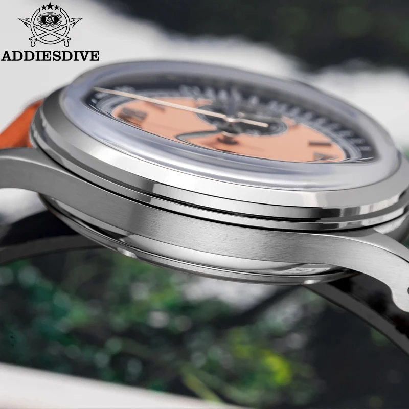 Jam Tangan ADDIESDIVE untuk Pria 38mm VK64 Jam Tangan Kuarsa Kronograf Multifungsi Kulit Retro 100M Tahan Air Relojo Masculino