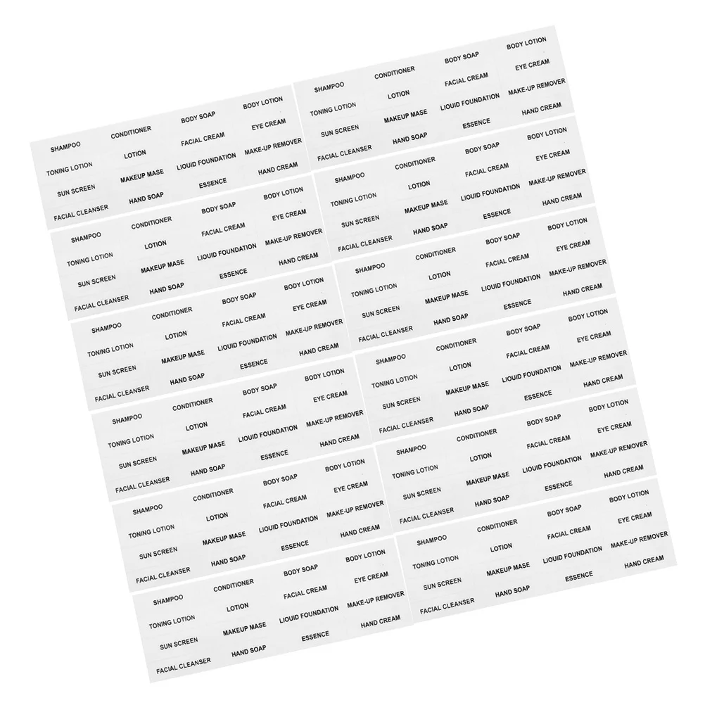 

15 Sheets Bottle Labels Strong Adhesive Black Font Dispenser Stickers For Bathroom Jars Travel Toiletry Organization