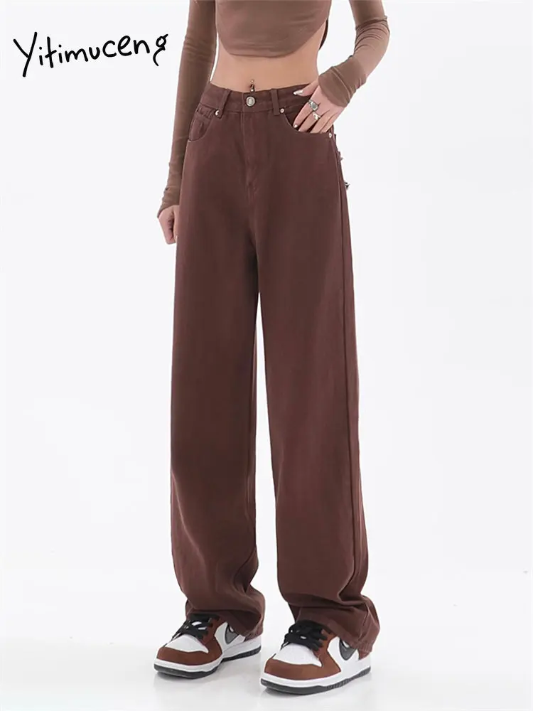 

Новинка 2023, модные прямые женские джинсы BabYoung с высокой талией, шикарная уличная одежда, длинные джинсы с широкими штанинами