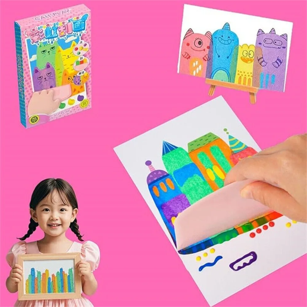 New Squeegee Art Kids Paint Kit DIY Painting Rainbow Dot Color Scratch Craft Set Handmade Graffiti Scratch Painting Paper