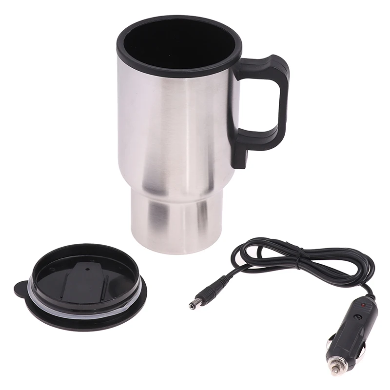 12V 450ml Stainless Steel Vehicle Heating Cup Electric Heating Car Kettle Coffee Heated Mug USB Heating Car Coffee Mug Thermos C