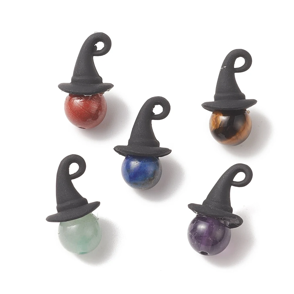 Colgantes redondos de piedras preciosas mezcladas con temática de Halloween, dijes de bruja para bricolaje, collar, pulsera, accesorios de decoración, 20/50 piezas