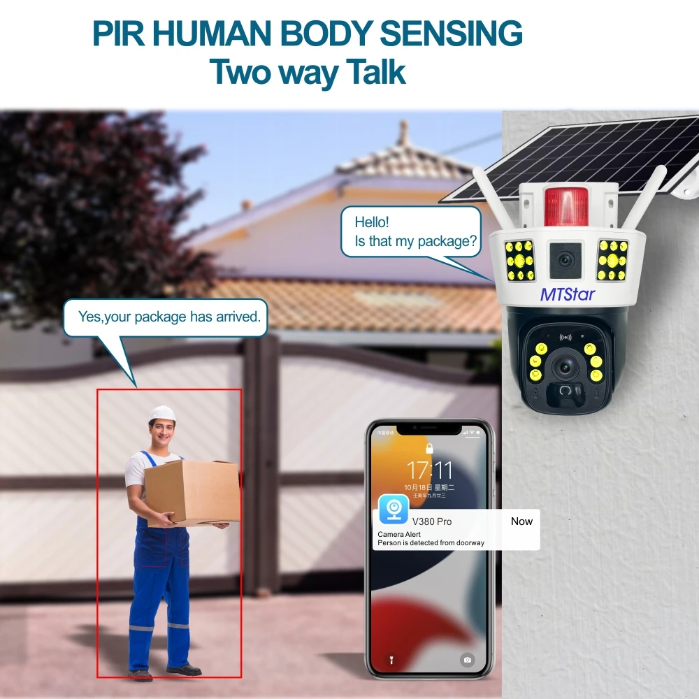 Marka MTStar V380 Pro 3-ekranowy podwójny obiektyw 4K PTZ 4G Zasilana energią słoneczną kamera do monitoringu CCTV Zewnętrzna kamera słoneczna