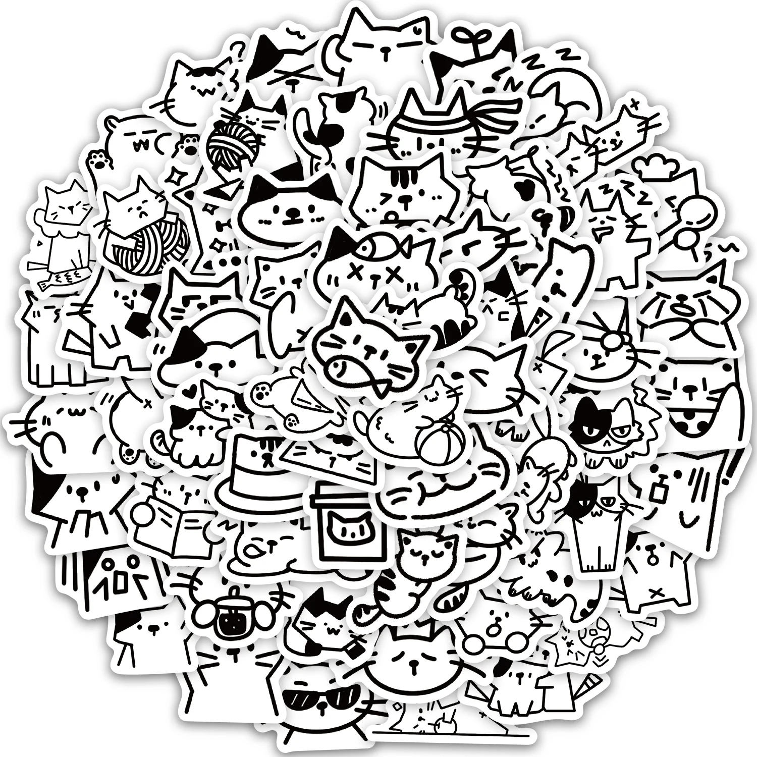 110PC Sketched Kitten Fun Stickers DIY Phone Case Laptop Water Cup Computer Toy Stickers