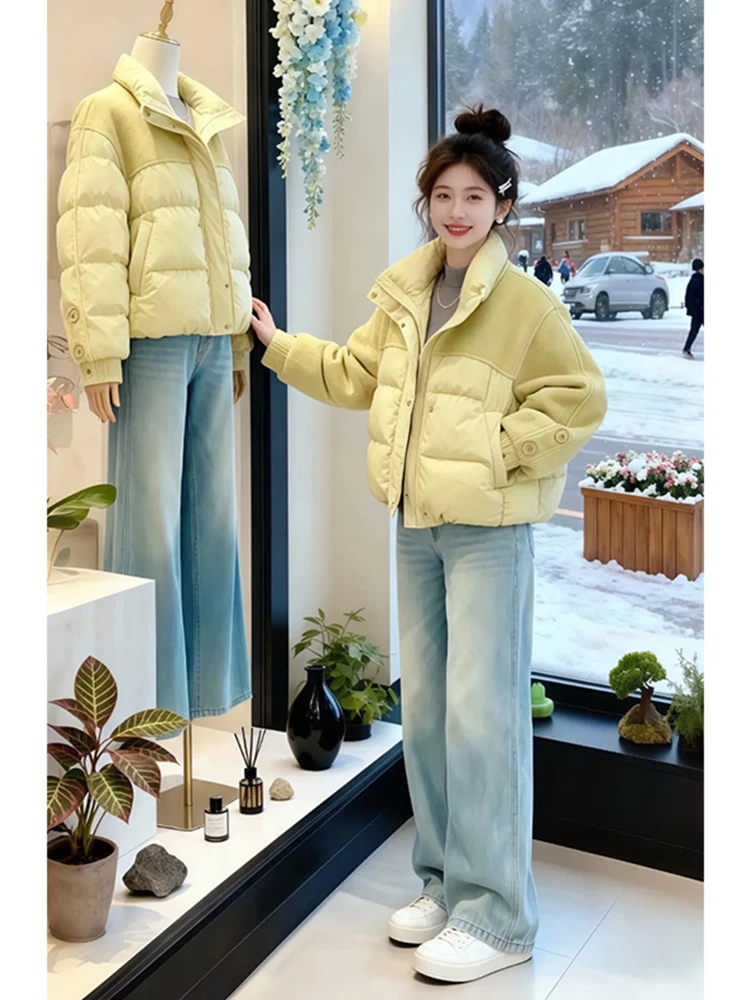 

Новая женская зимняя утепленная хлопковая куртка с воротником-стойкой, очень милая, свободного кроя, повседневная, короткая