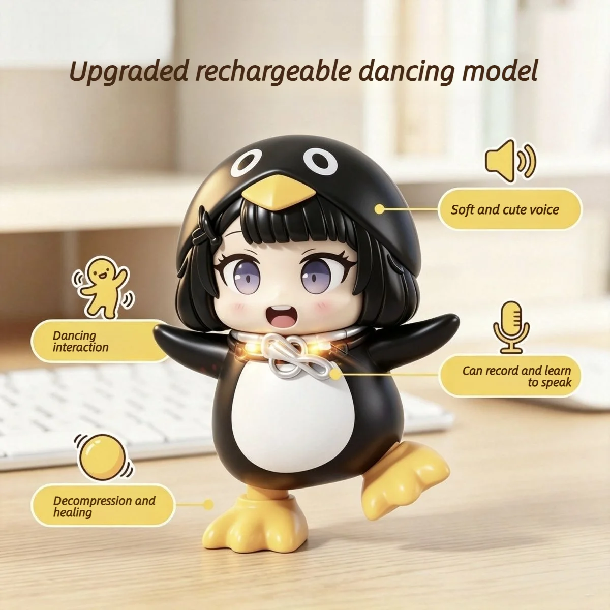 Juguete de Pingüino Pequeño que Habla, Baila, Canta, Chirría, Aprende a Hablar, Luminoso, Juguete Inteligente de Descompresión por Voz, Recargable