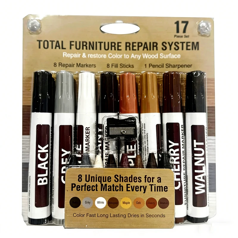 6-12-teiliges Möbel-Reparaturmarker-Set, Holzreparaturstift, Kratzerentferner, Farbauffrischer für Holztische und Schränke – Detail 12