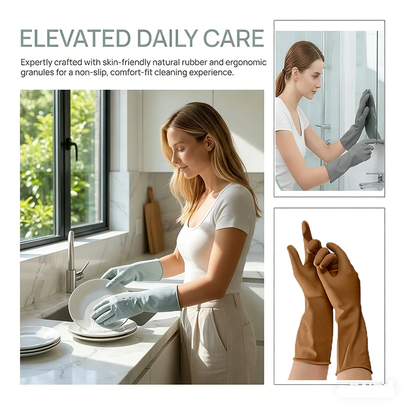 Thickened, Extra-long, Anti-slip, Wear-resistant Rubber Gloves for Kitchen Cleaning, Car Washing, Laundry Latex Safety Glove