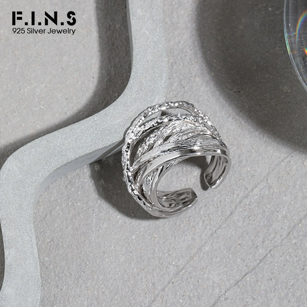 F.I.N.S CUSTOM Multi-Layered Thick Lines S925 Sterling Silver Open Ring Winding Wide Irregular Adjustable Finger Rings for Women