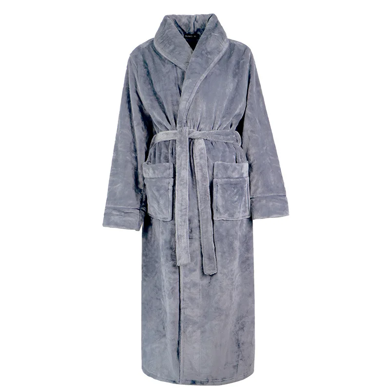 Couple Women Men All Season Sleepwear Kimono Gown Two Side Flannel and Thick Flannel Nightgown Casual Long Sleeve Home Clothes