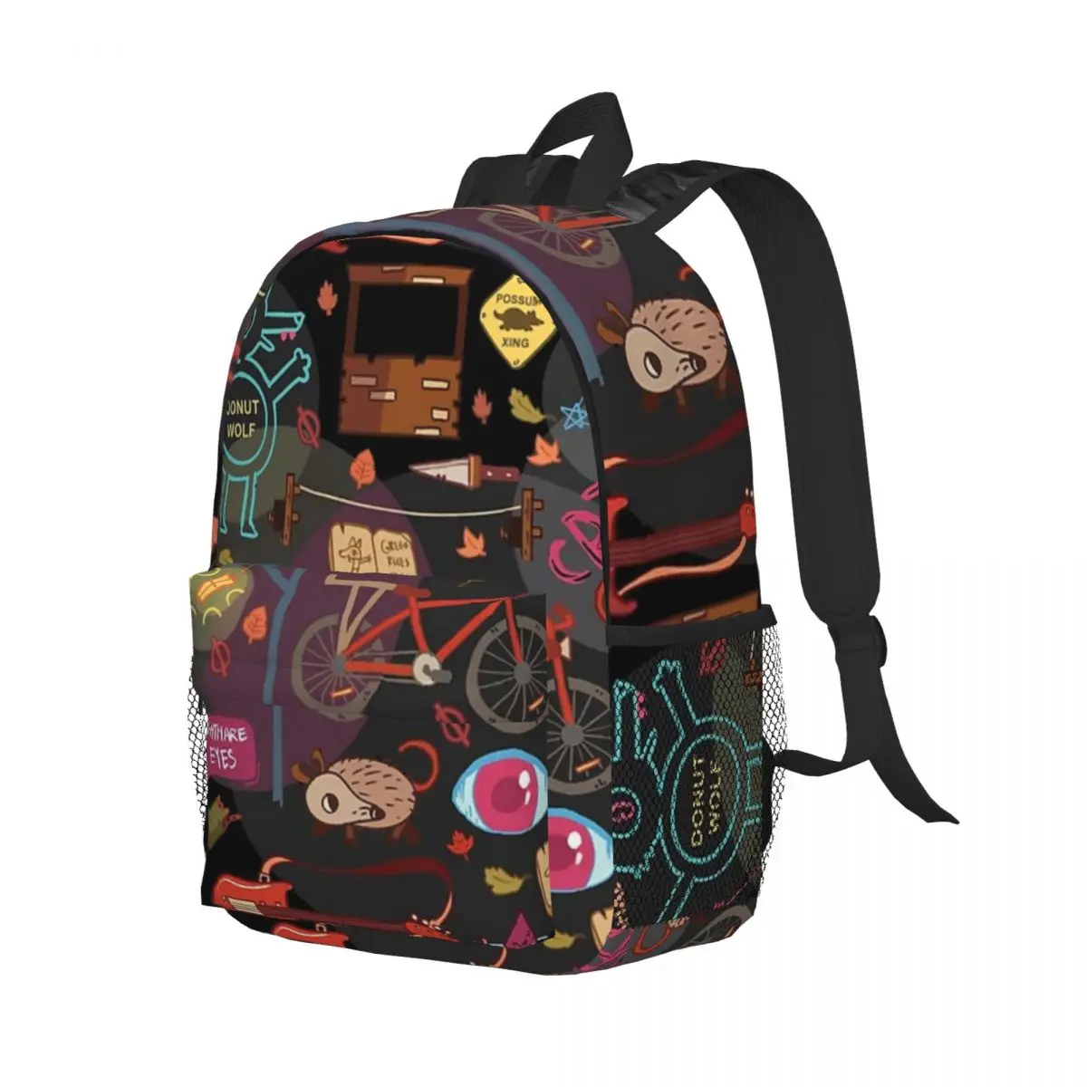 Mochila de estudiante de gran capacidad con diseño de otoño extraño Night In The Woods para niñas y niños, mochila ligera impermeable de 15 pulgadas