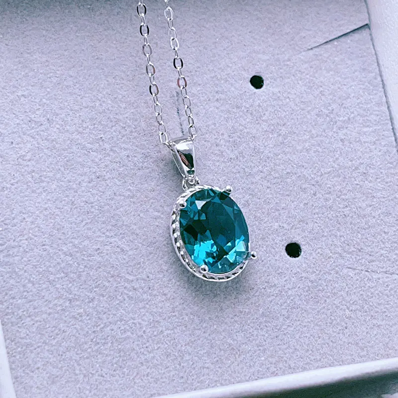 925 Sterling Silver Natural London Topaz Pendant Certified Oval Gemstone 8*10mm Oval Cut Necklace Fine Jewelry Gift for Women