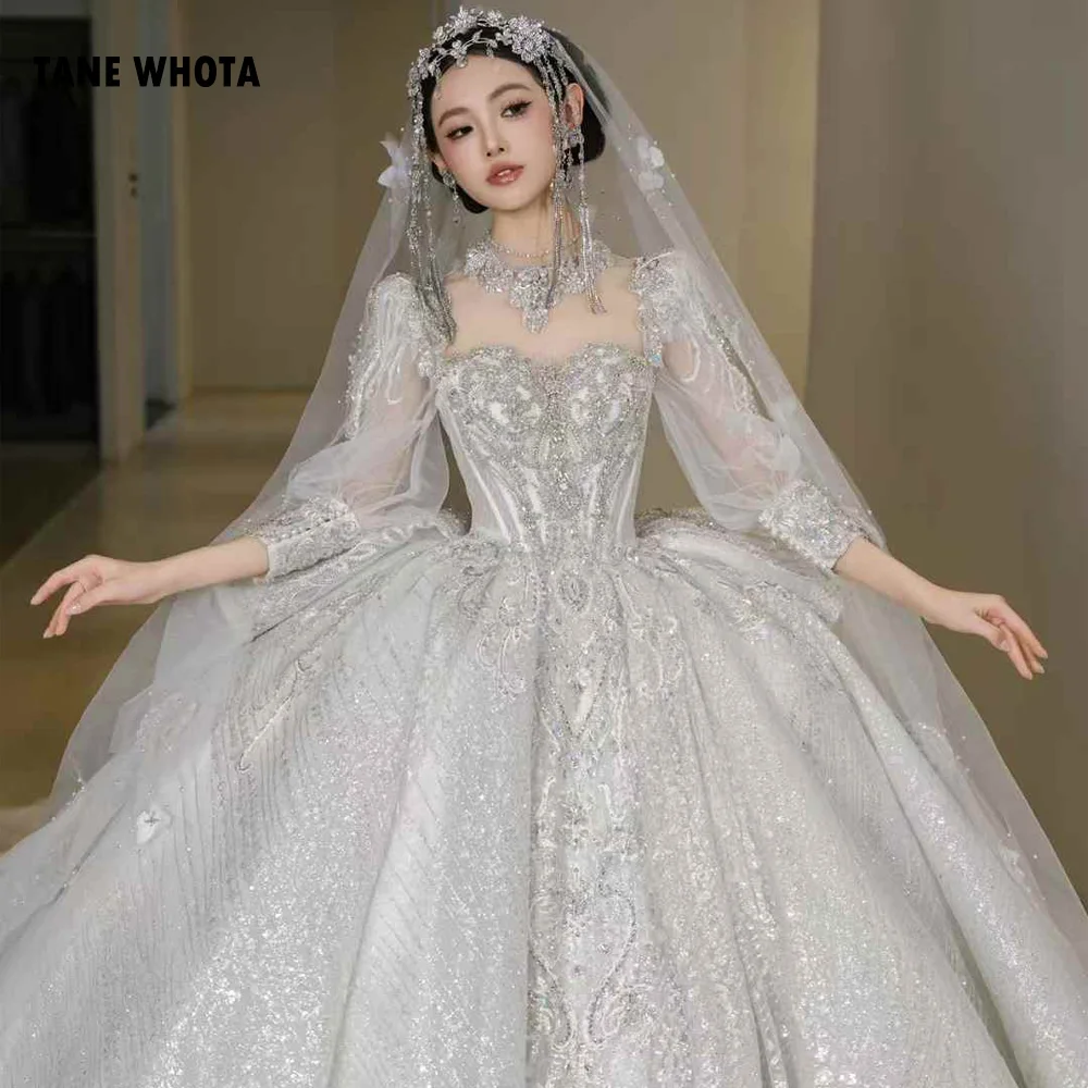 Robes De Cérémonie Mariage с высоким рукавом три четверти, на шнуровке, с вышивкой из замочной скважины сзади, роскошное свадебное платье по индивидуальному заказу