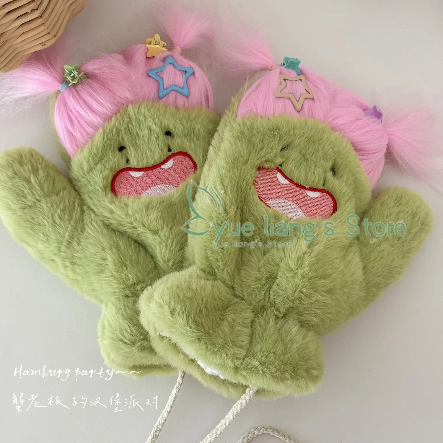 Cartoon Cotton Doll DIY Plush Gloves, Winter Outdoor Cycling Gloves, Cold Resistant Finger Gloves