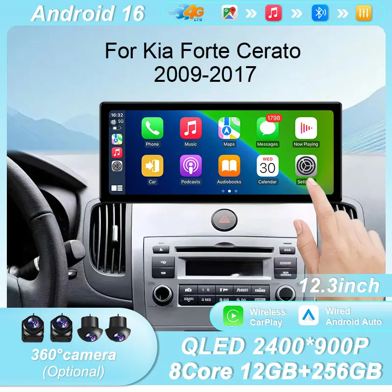 

Мультимедийный плеер для Kia Forte Cerato 2009-2017, Android 16, 12.3-дюймовый автомобильный стереоприемник, беспроводной CarPlay, GPS, Bluetooth, Wi-Fi, DSP, IPS, HD, сенсорный экран
